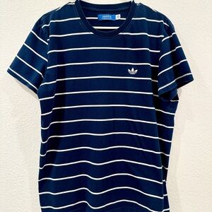 Vintage 00s Adidas Dark Blue Tee with White Stripes
